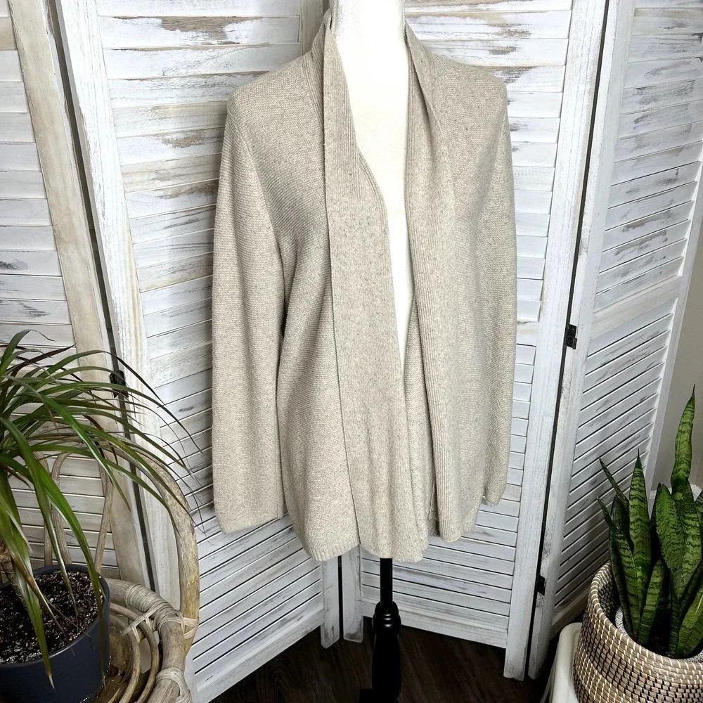 J. JILL Women's Confetti Knit Open Front Cardigan Sweater Oatmeal Silk Blend L - Picture 3 of 12